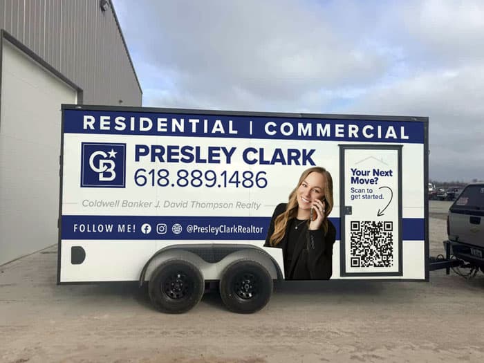 Realtor trailer wrap marketing design project for Presley Clark